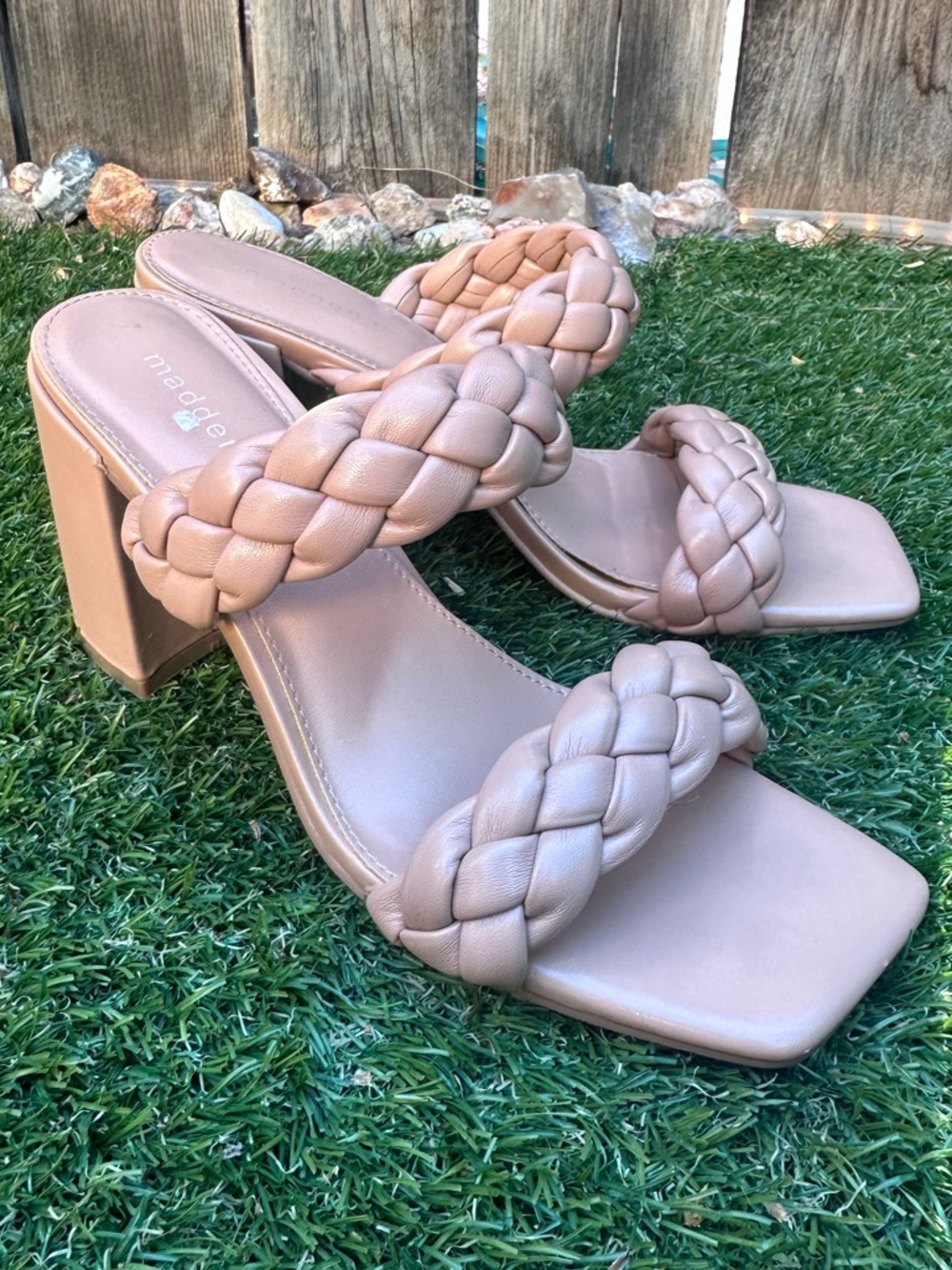 CL by Chinese Laundry Braided Double-Strap Block Heels in Nude